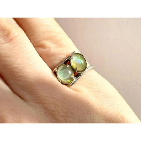 Faux Ethiopian Oval Cut Double Stone Sterling Silver 925 Stamped Ring - sz 5.5 - Picture 10 of 10